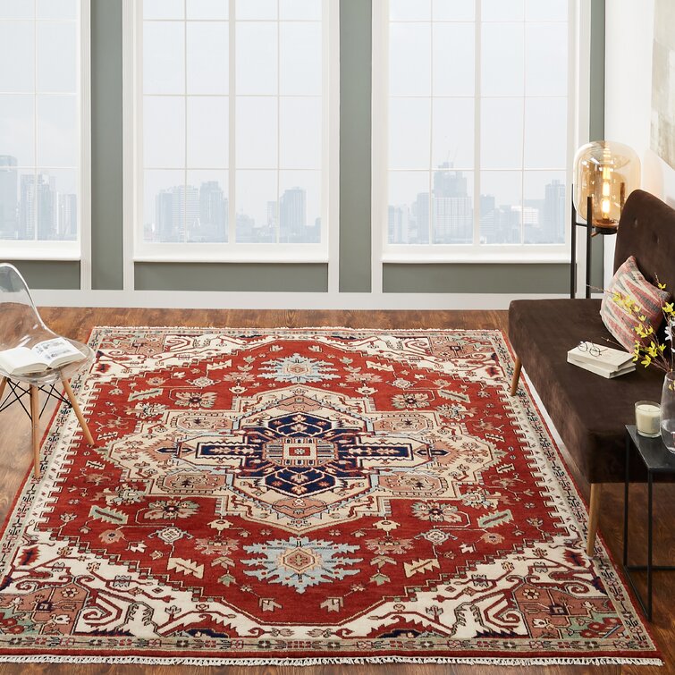 Vallelunga Oriental Hand-Knotted Wool Area Rug in Rust