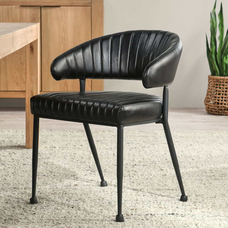 Leather Side Chair in Black, Black