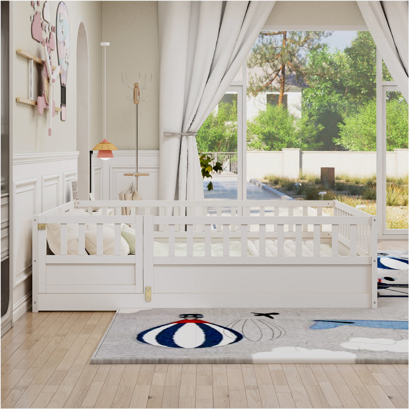 Etian Floor bed, integral construction with super high security barrier, door, children's floor bed frame, Montessori children's floor bed
