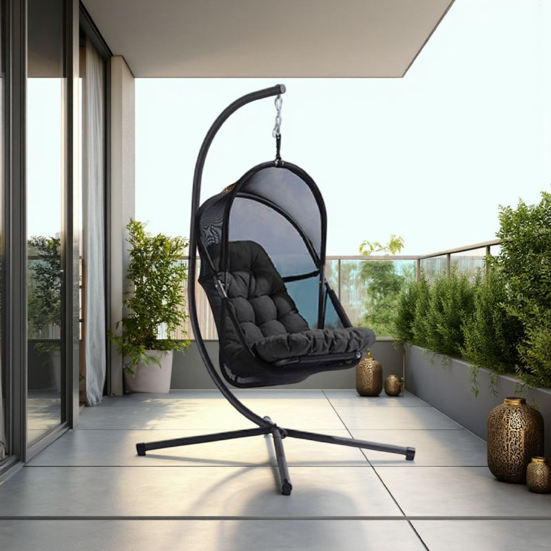 Balancelle d'extérieur avec support pliable Bery, Noir