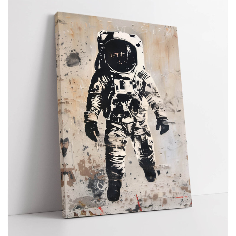 stencil graffiti of an astronaut by banksy Canvas Wall Art Print Picture, 30.48cm H x 20.32cm W