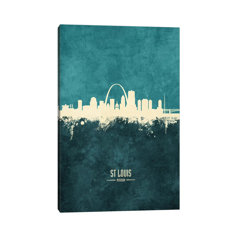 «St Louis Missouri Skyline» par Michael Tompsett - peinture sur toile tendue, H 60 po x l 40po x P 1,5 po