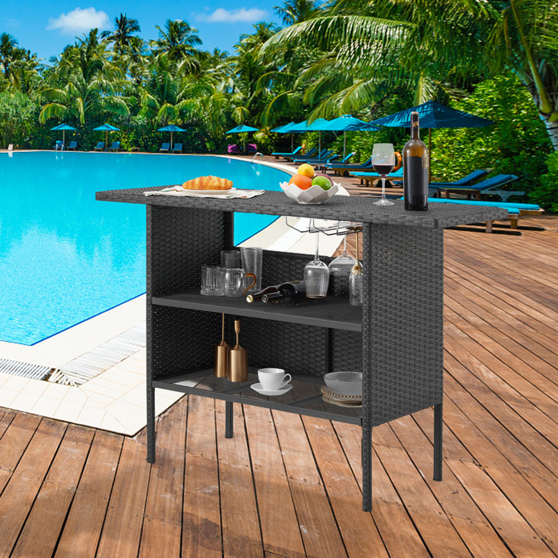 Round Metal Outdoor Bar Table , 54.7'' in. W 18.1'' in. D, Brown