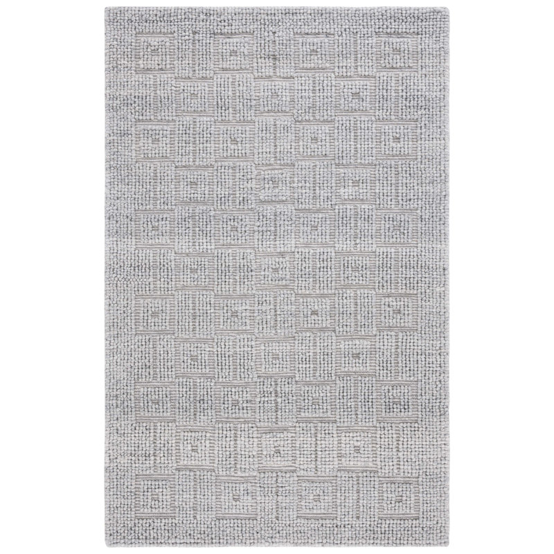Tugrul Hand Woven Wool/Pet Wool/Cotton Geometric Rug in Gray, Square 6'
