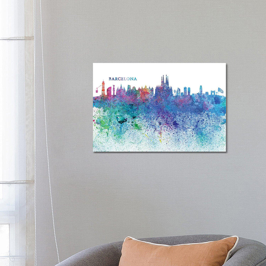 Barcelona Catalonia Spain Skyline Silhouette Impressionistic Splash by Markus & Martina Bleichner - Wrapped Canvas Graphic Art