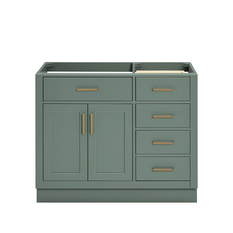 Osoria 42'' Solid Wood Single Bathroom Vanity Base Only, Left Offset Base Cabinet without Top, Vintage Green