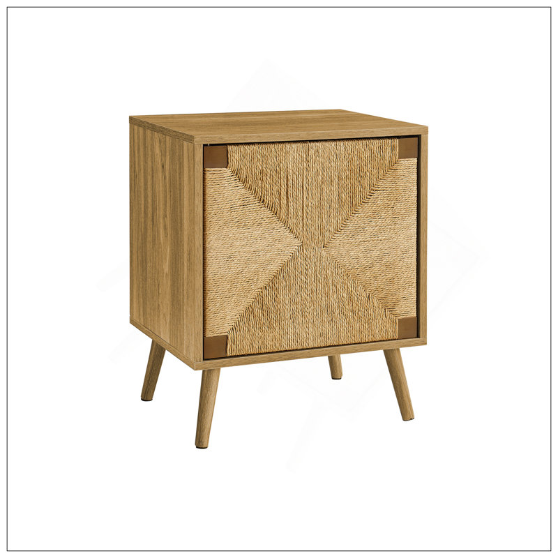 Accent Table, End, Storage, Small, Side, Living Room, Lamp, Light Walnut Laminate, Seagrass, Modern
