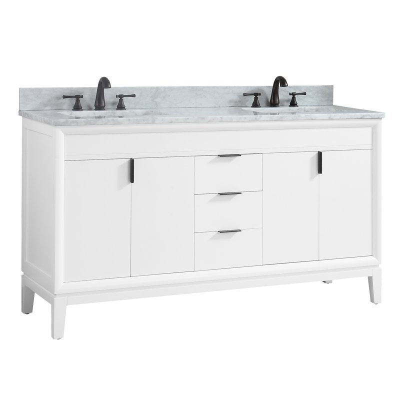 Emma 61'' Double Bathroom Vanity with Marble Top, Carrera White Marble, White