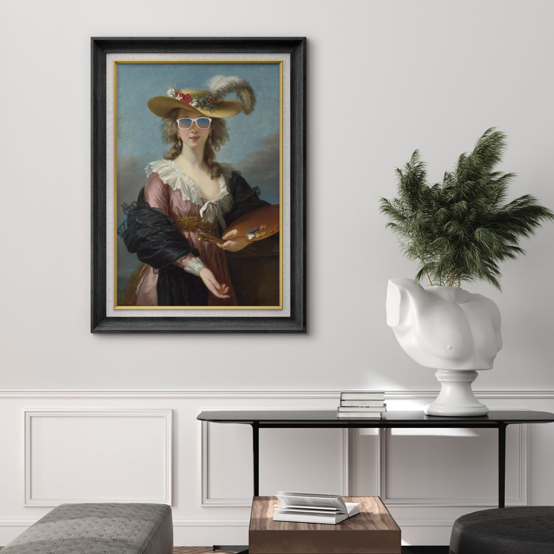 «Feather Hat Sun lunettes» sur toile, Black Premium Framed, H 36 po x l 26 po
