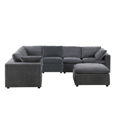 Canapé d'angle modulaire en L avec repose-pieds, canapé 7 places, canapé modulaire personnalisable, chenille