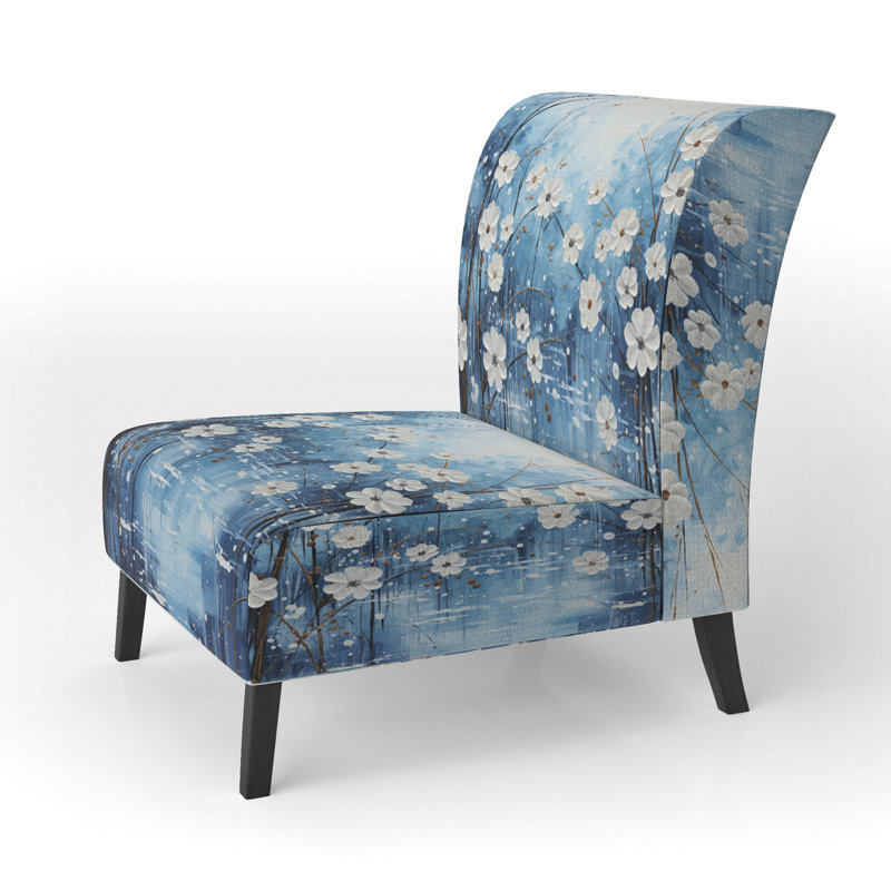 Winters Flowers Embrace Pointillism - Fauteuil de chambre rembourré scandinave, fauteuil d'appoint blanc
