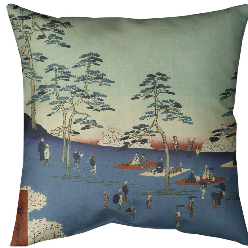 Oreiller "view from asuka hill", Bleu, Bourre en polyester, Faux lin