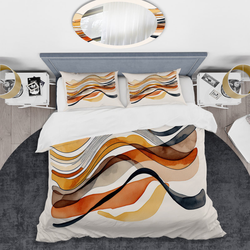 Ensemble de housse de couette Burnt Orange Waves Abstract I BeddingMicrofiber / Polyester