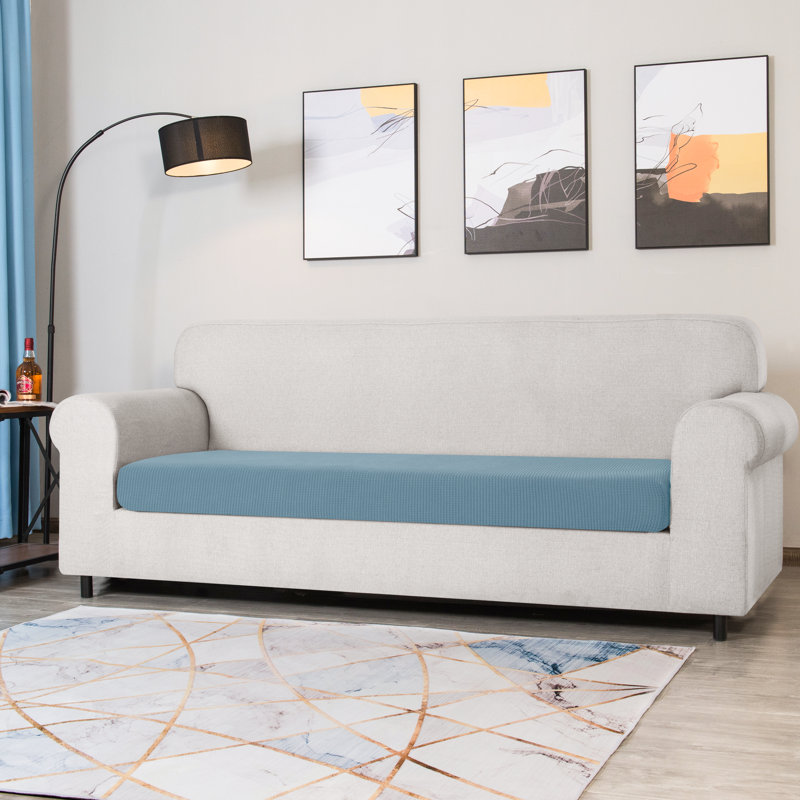 Spandex Texture Box Cushion Loveseat Slipcover, Blue