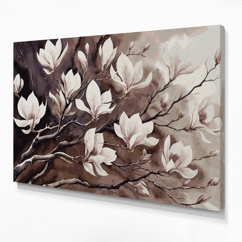 "Botanical Magnolia Branches", art mural sur toile beige, H 11 po x l 14 po