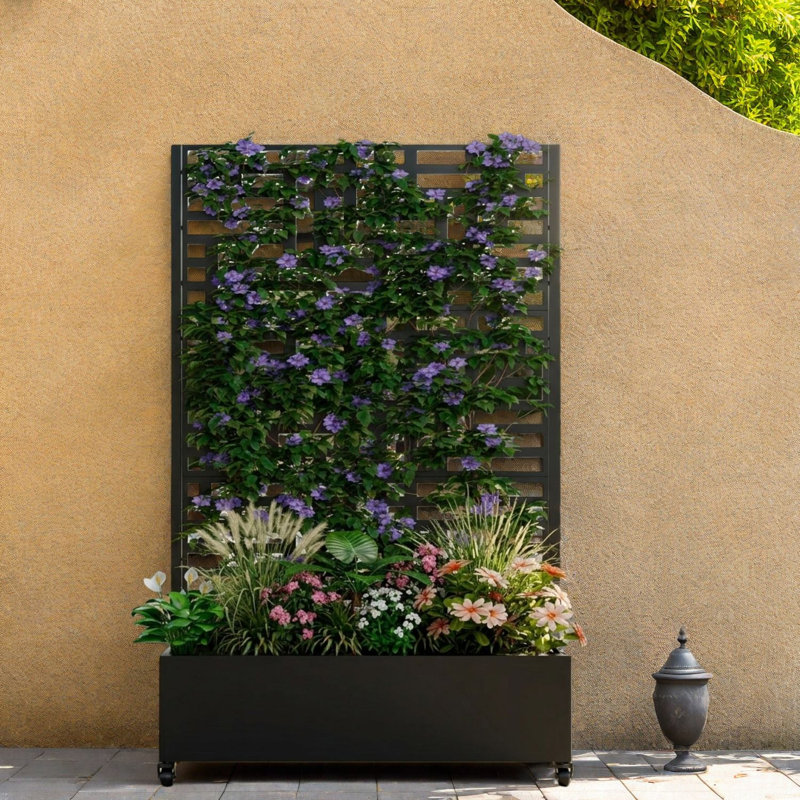 Mobile Metal Planters 47 Inch Modern Privacy Trellis For Patio Garden