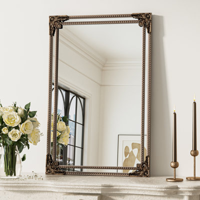 Berrilee Rectangle Iron Wall Mirror with Carved Wooden Accents