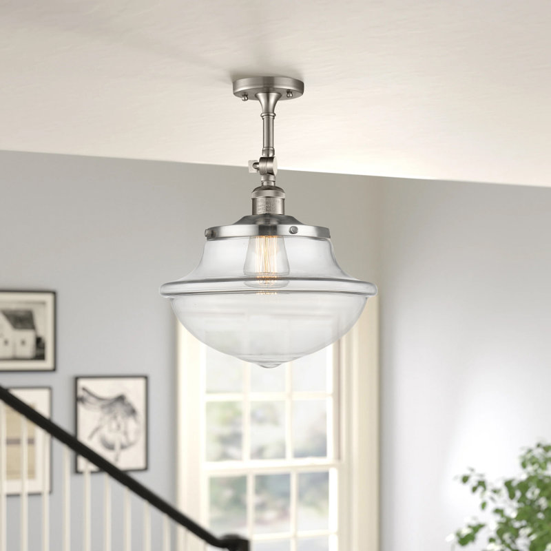 Plafonnier semi-encastré 1 lumière 12 po Baptiste, Ampoule non incluse, Transparent, Nickel satiné brossé