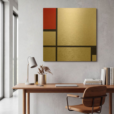 «Composition No. I, with Red and Black, 1929» par Piet Mondrian, art mural en métal doré, 36 po x 36 po