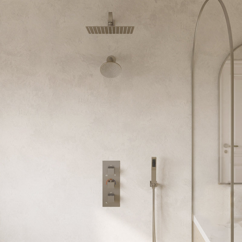 Système de pomme de douche thermostatique double, robinet de douche à pluie haute pression mural 12 "avec douchette