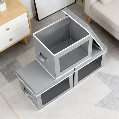 Fabric Storage Bins With Lids And Clear View Window - Stackable Organizer Cubes For Closet, Shelves, And Home Organization