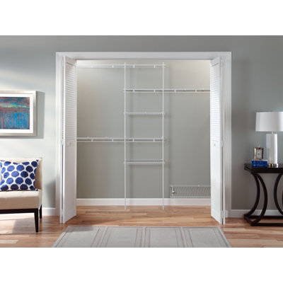 Shelf and Rod Wardrobe Storage and Shoe Shelf Kit Up To 2.4m Wide White Wire Ventilated Shelving Wall Mounted Wardrobe System