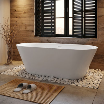 Baignoire de trempage autoportante en acrylique L 66 po x l 29,5 po à deux extrémités, blanc brillant