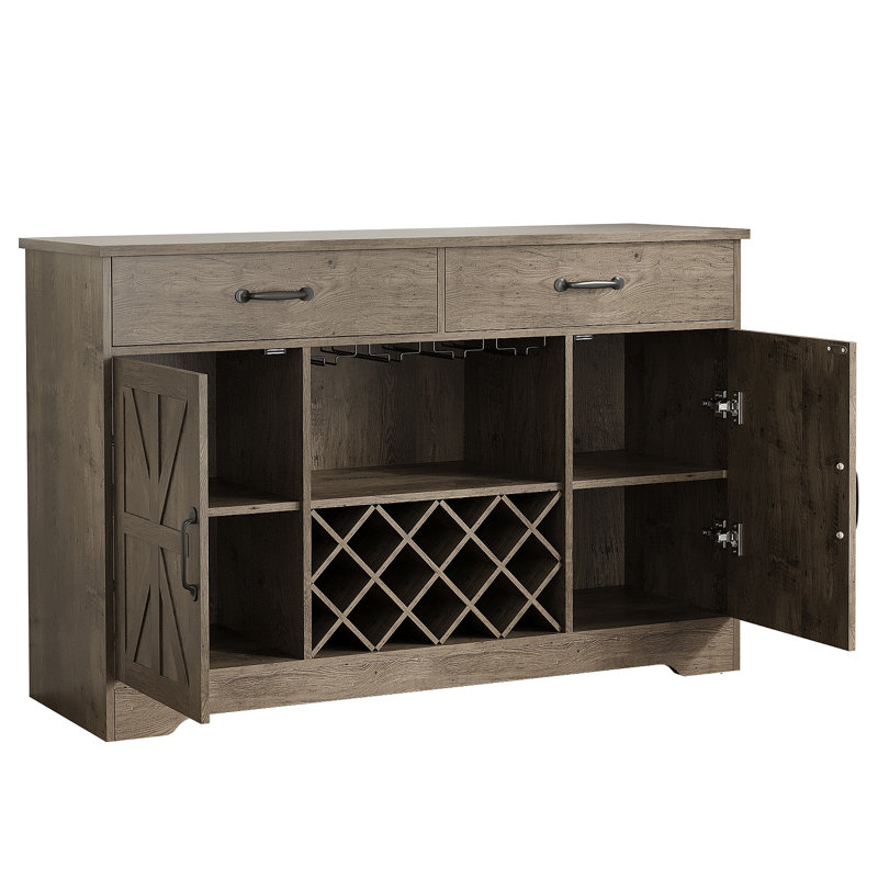 Coffee Bar Cabinet With Storage And Wine Rack, Glass Holder And 2 Drawers, Buffet Console Sideboard For Kitchen Dining Room