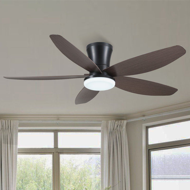 Ventilateur de plafond encastré 36/42/48 po à profil bas avec éclairage et télécommande, 36 po de largeur, Brun / Noir