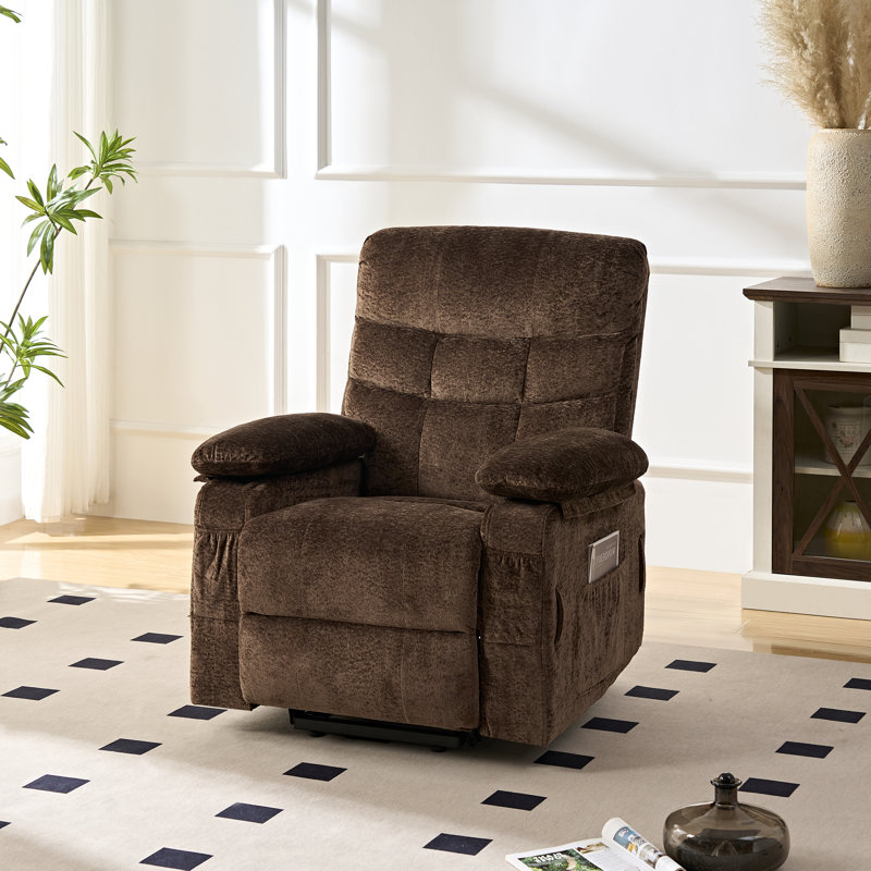 Mjkone Electric Recliner With Armrests, Ergonomic Curved & Electric Massage Backrest, Soft Upholstery & Storage Side Pockets - Ideal For Living Rooms, Dens & Theaters.