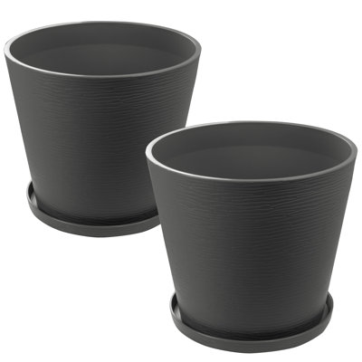 Round Planter With Tray Collecting Wate Indoor Outdoor Plant Pots For Porch, Patio, Backyard