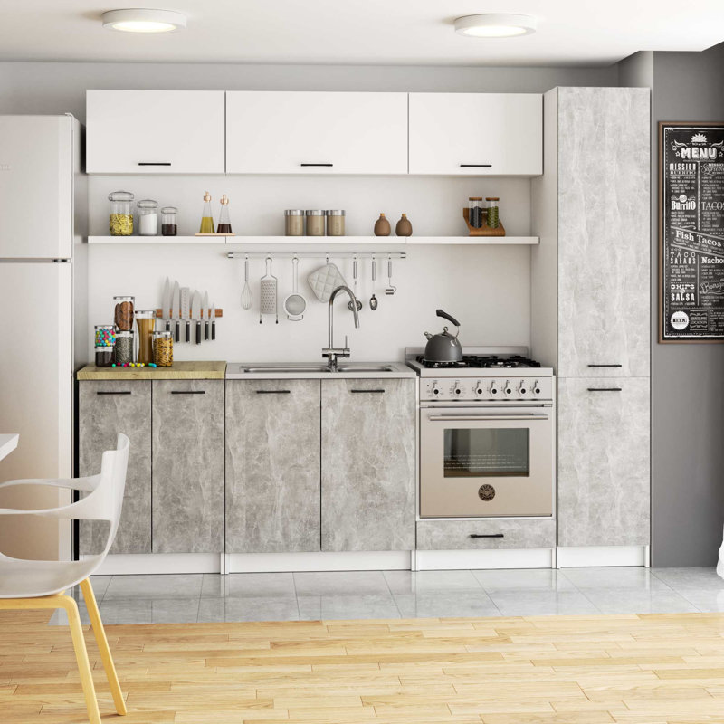 Tall kitchen cabinet in white and stone gray Base Unit