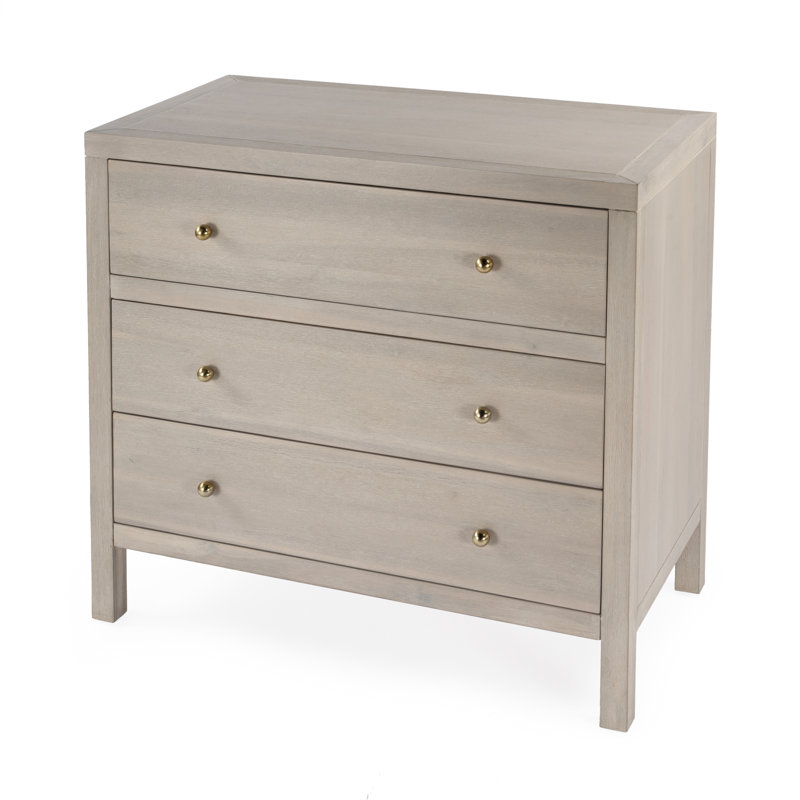 L 34 po Bilbrook W Commode 3 tiroirs en bois, taupe, Taupe