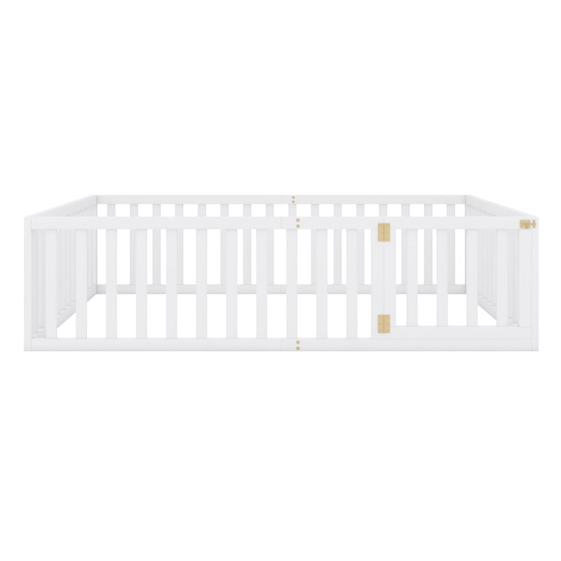 Structure de lit en bois avec clôture et porte, Grand, Blanc