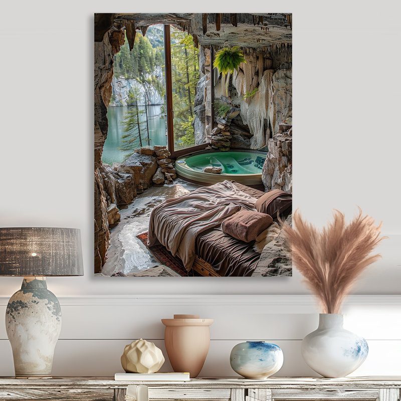 «Beach Cabin In Cave In Tropical Paradise», reproduction d'art mural plage et océan, Métal métal, H 20 po x l 12 po x P 1 po