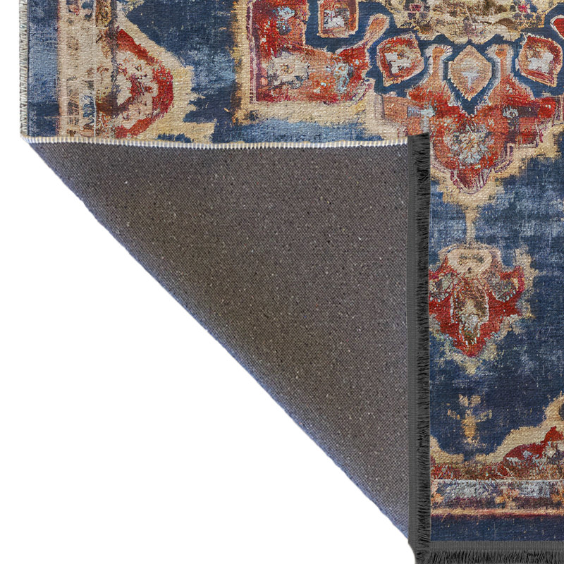 Tapis décoratif bleu à motif floral, Tapis de couloir 3 pi 9,81 po x 9 pi 10,11 po