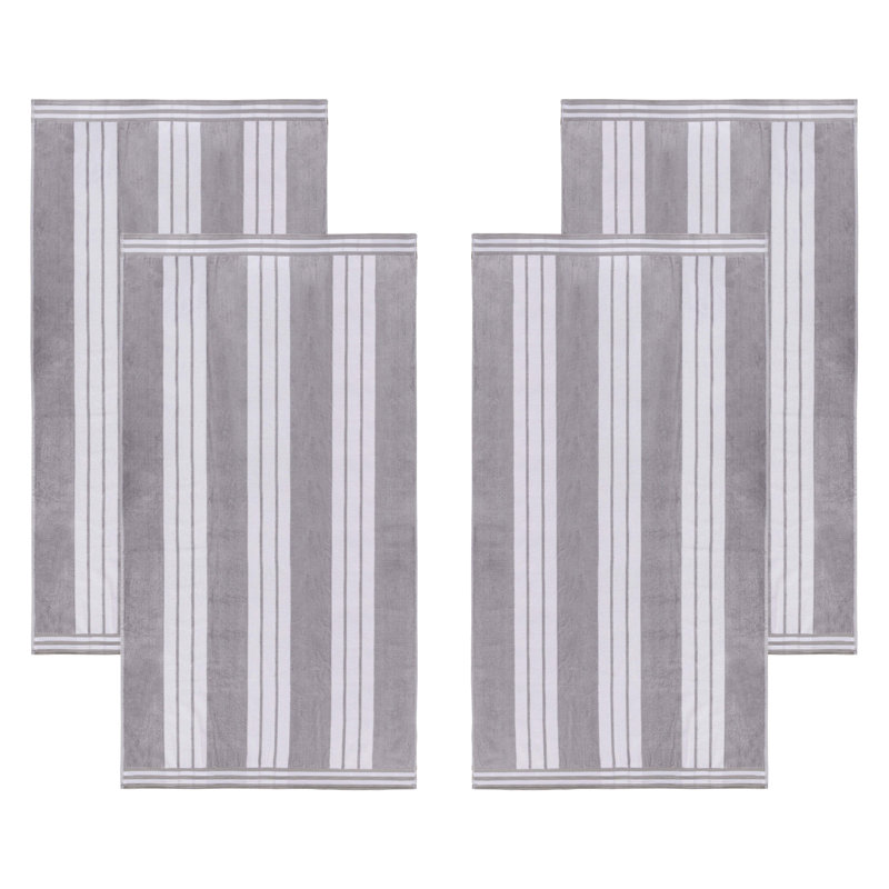 Chira Oversized Stripe Cabana 100% Cotton Beach Towel, Light Gray, Beach Towel - 4 Pack