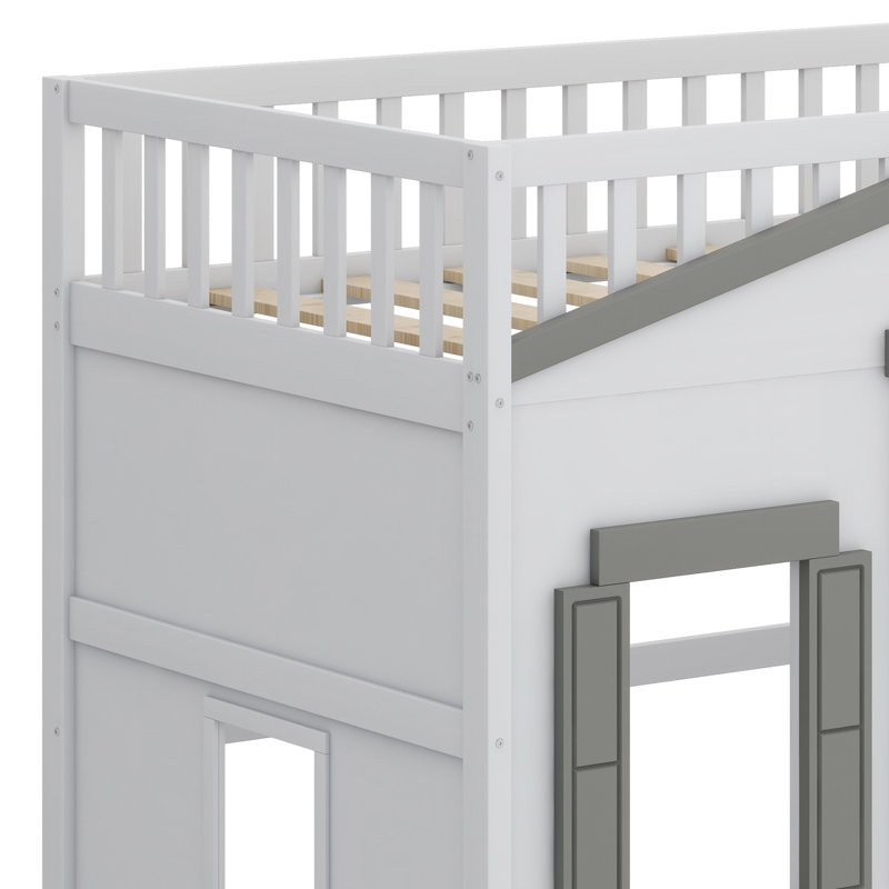 House Loft Bed With Ladder, White/Gray