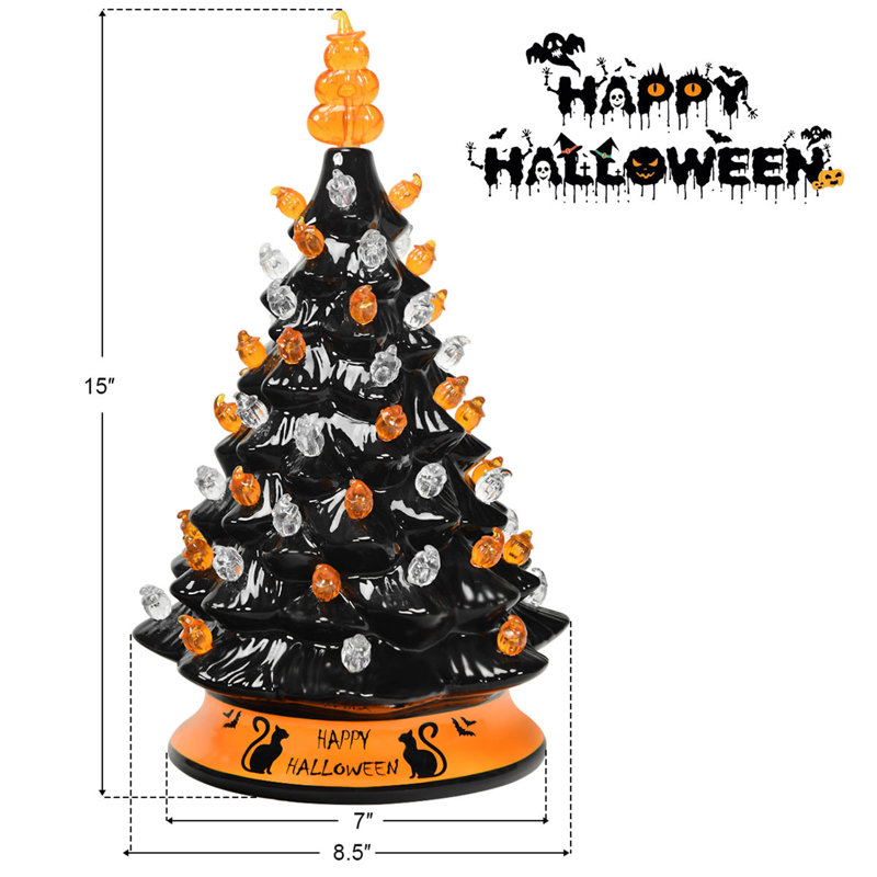 Halloween Cat, Bat Tabletop Tree