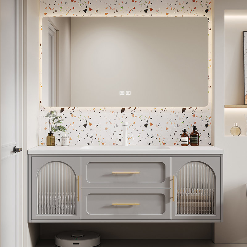 Meuble-lavabo de style crème français, H 19,7 po x l 55,1 po x P 21,7 po, Gris clair