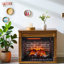 Foyer électrique de 28 po avec manteau de cheminée Winston Porter - foyer à quartz infrarouge avec roulettes et télécommande - flamme et bûche réalistes - luminosité de flamme réglable - foyer pour le salon, chêne caramel