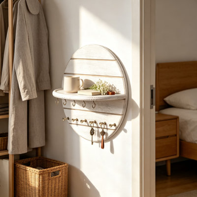 Support mural pour porte-clés en bois avec tablette, crochets à clés en bois rustique pour vestibule, organisateur de courrier, porte-manteau et porte-chien pour la décoration intérieure et le salon