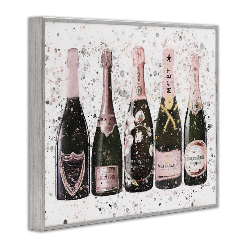 «Chic Pink Rose Bottles», art moderne texturé sur giclée surdimensionné par Amanda Greenwood, H 11 po x l 14 po
