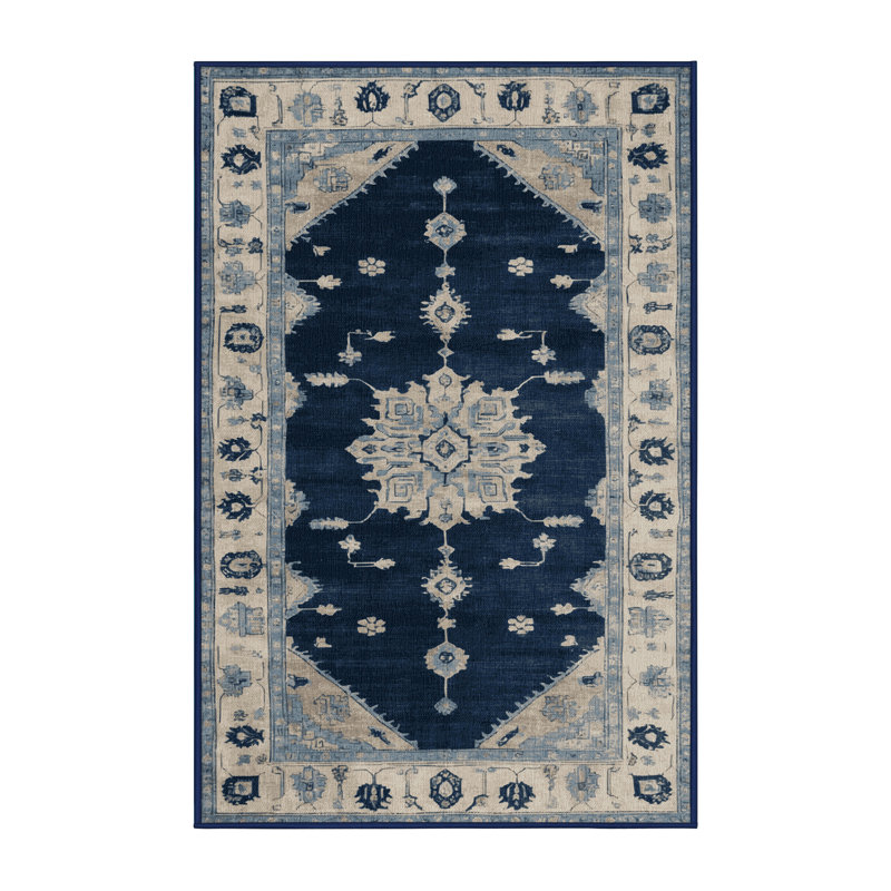 Machine Washable Overdyed Blue Area Rug, Runner 2' x 4'