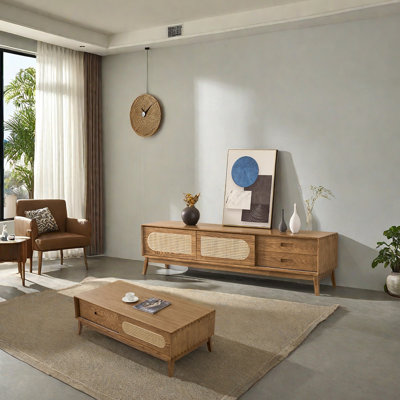 TV Stand & Coffee Table Set with Raised Wood Legs