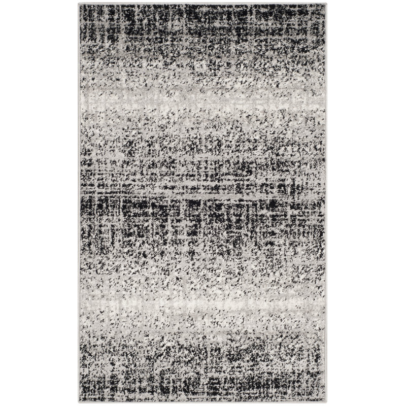 Tapis abstrait argenté / noir Riebe, Rectangle 3 pi x 5 pi