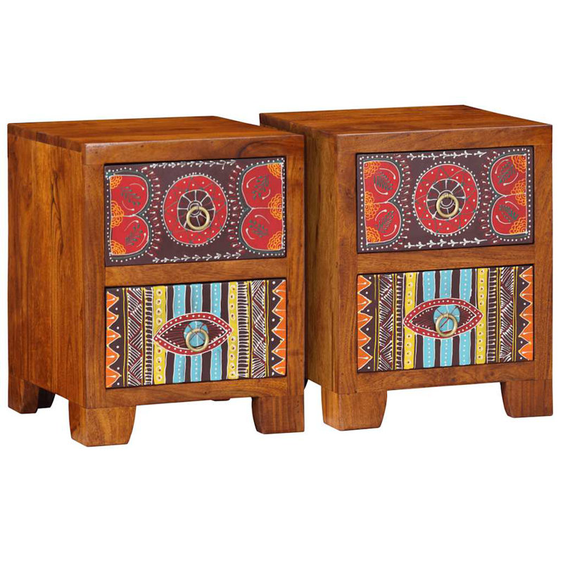 35cm W Solid Wood Bedside Table, 2