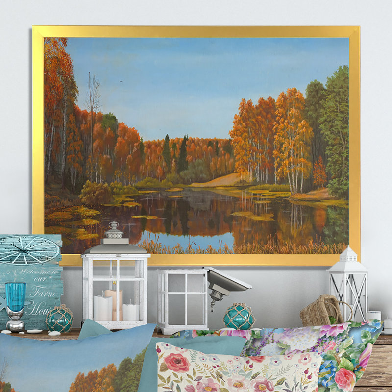 «Landscape River», reproduction d'art sur toile, Cadre photo doré, H 16 po x l 32 po x P 1 po