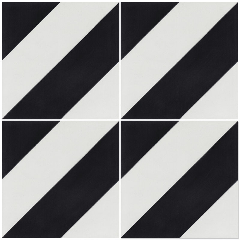 Diagonal Four A 8" x 8" Patterned Wall & Floor Tile, Black/White