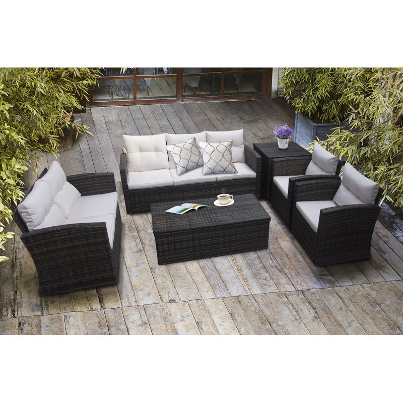 Gittens 7 - Person Patio Conversation Sets with Cushions, Brown/Beige
